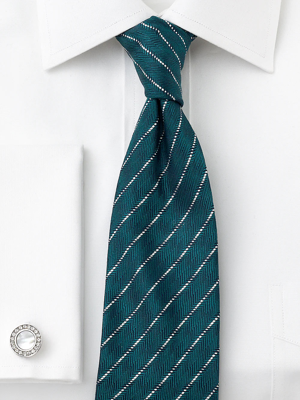 Stripe Woven Silk Blend Tie - Hunter