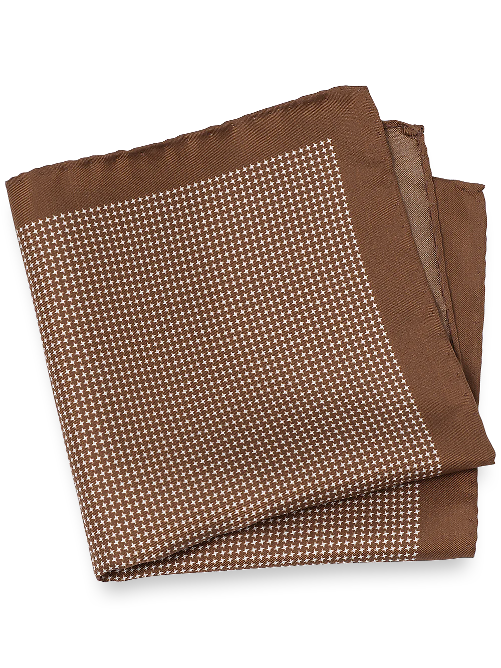 Houndstooth Silk Pocket Square - Brown