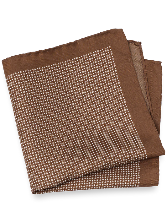 Houndstooth Silk Pocket Square - Brown