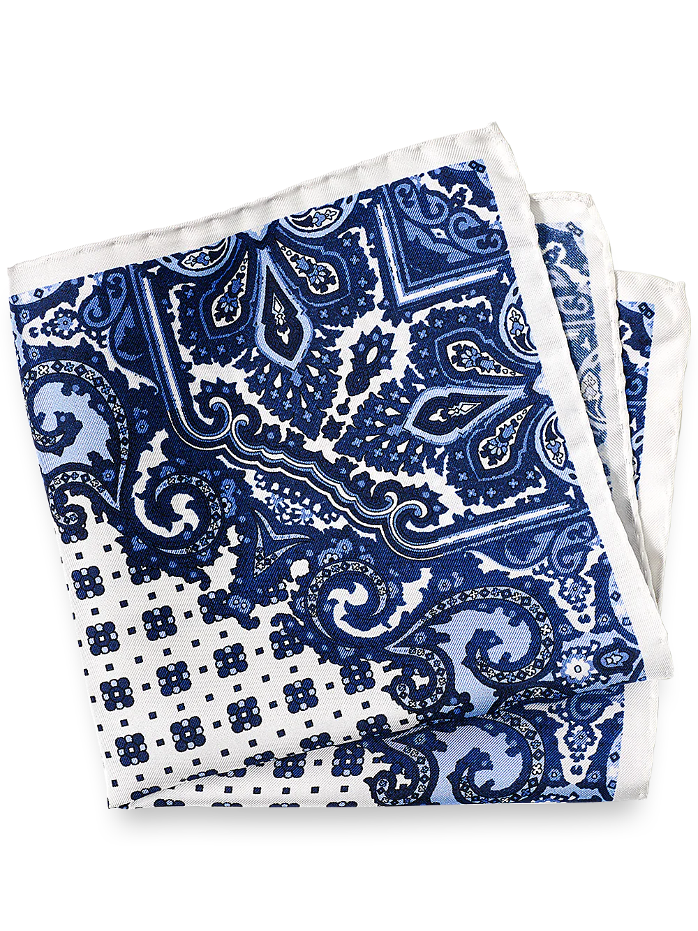 Medallion Silk Pocket Square - Blue/white