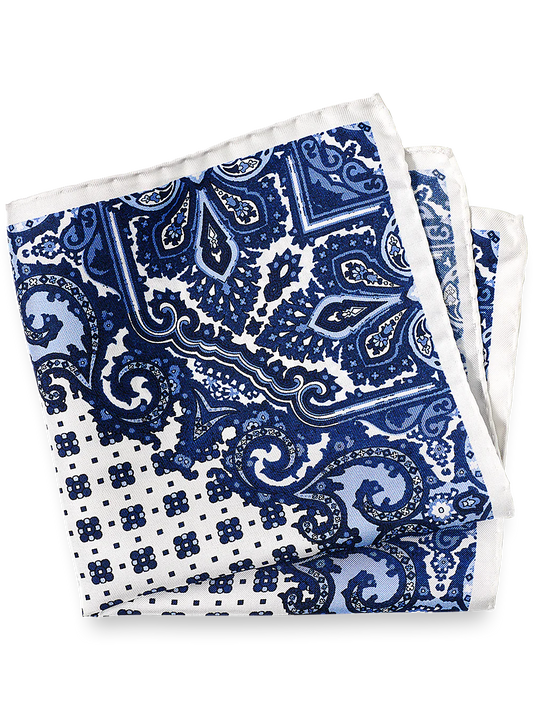 Medallion Silk Pocket Square - Blue/white