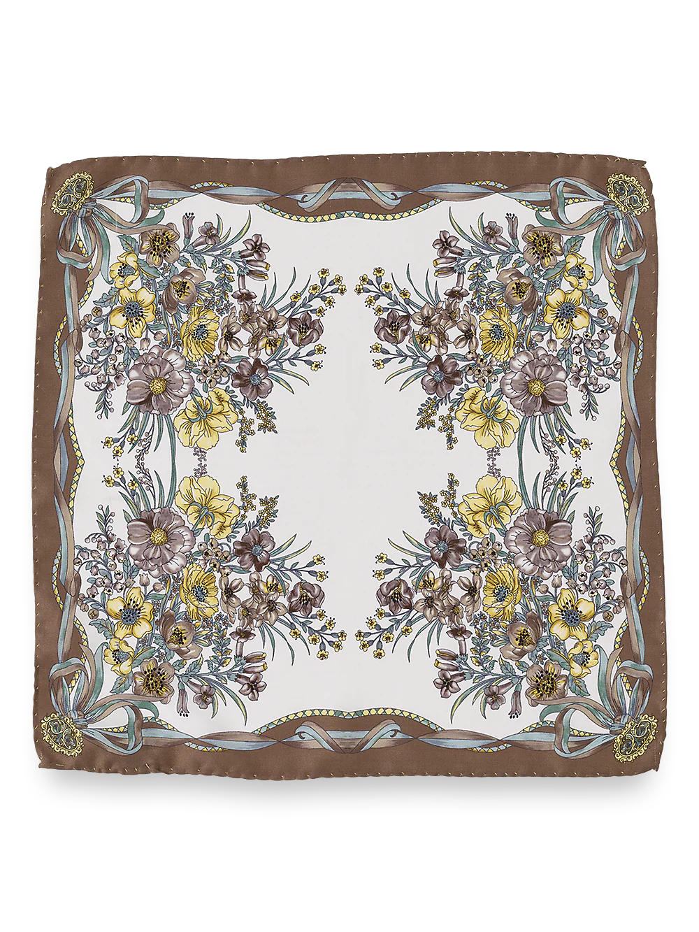 Floral Silk Pocket Square - Tan