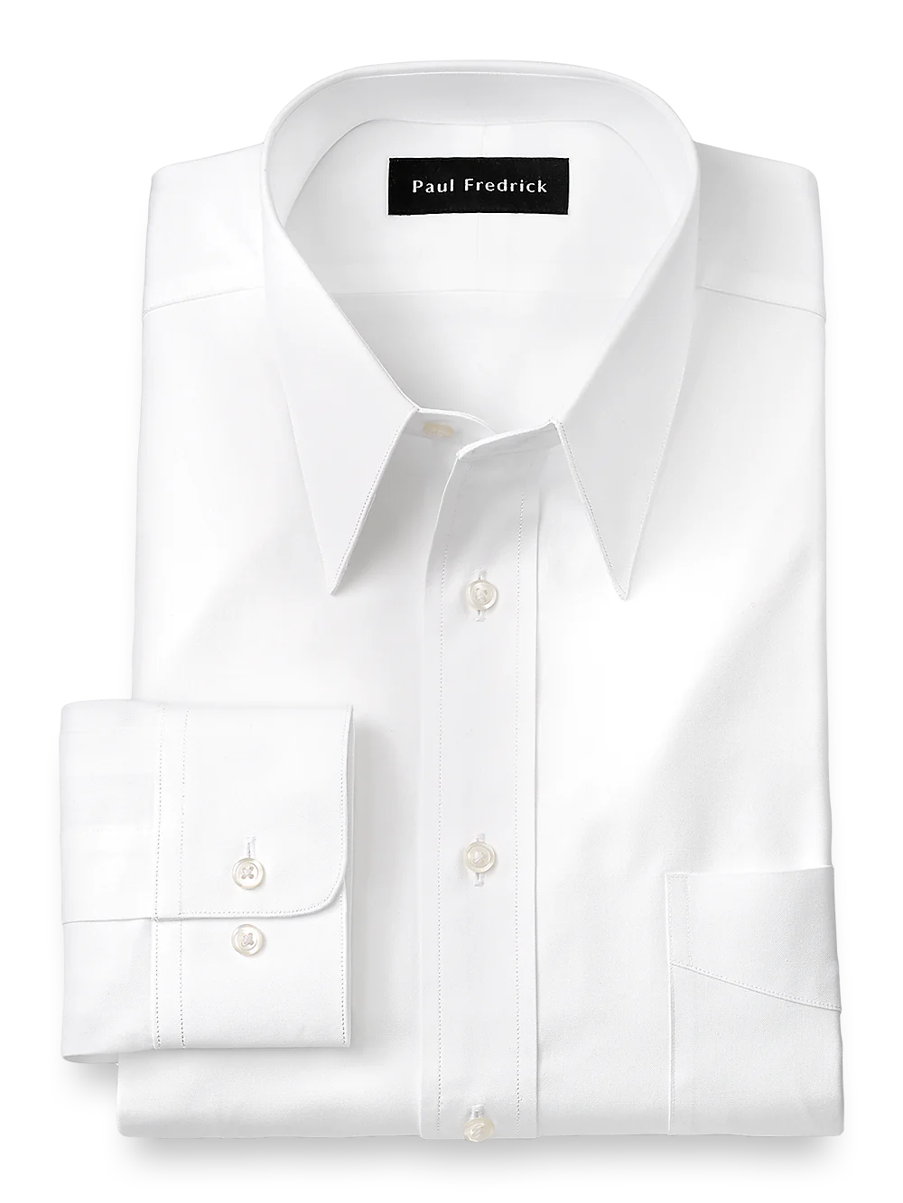 Pure Cotton Pinpoint Solid Color Edge-stitched Straight Collar Dress Shirt - White