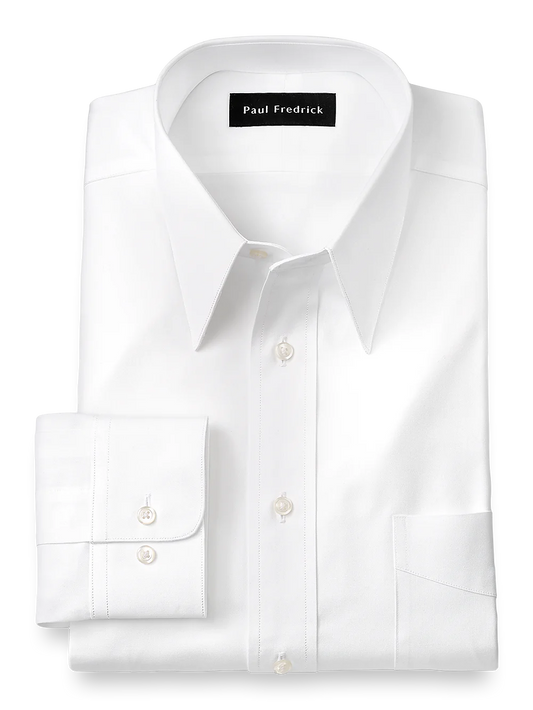 Pure Cotton Pinpoint Solid Color Edge-stitched Straight Collar Dress Shirt - White