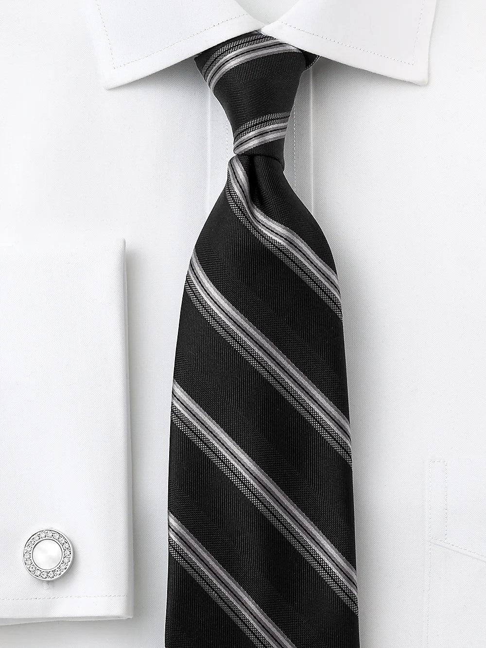 Stripe Woven Silk Tie - Black