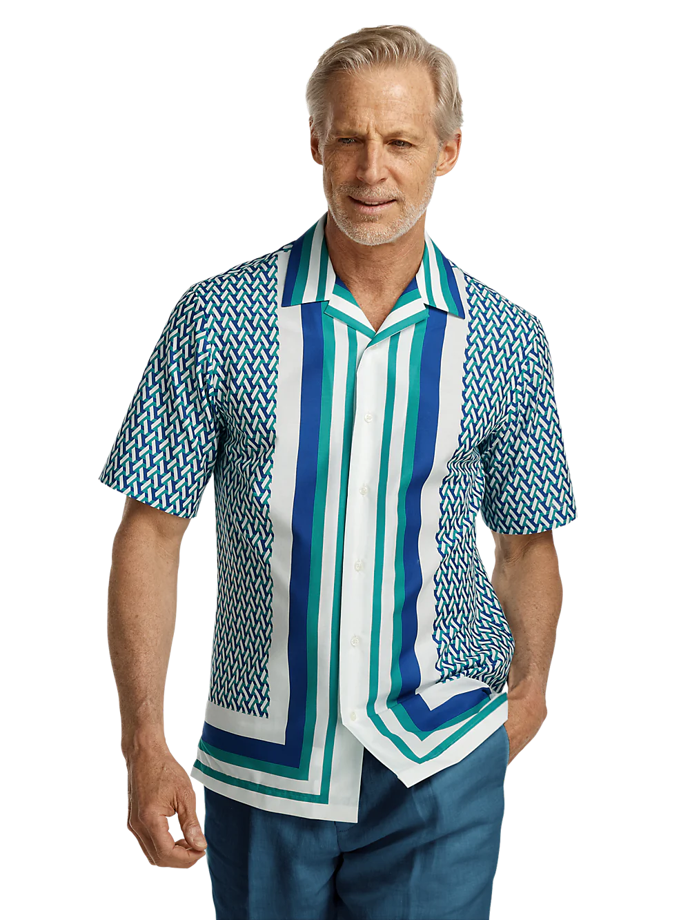 Cotton Geometric Print Casual Shirt - White Multi