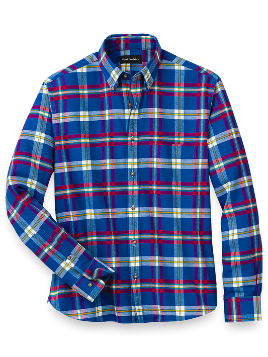 Brushed Twill Plaid Casual Shirt - Cobalt