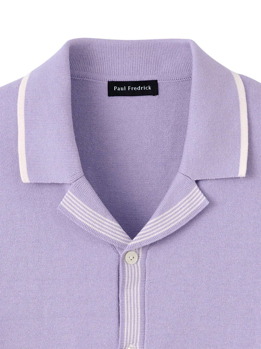 Cotton Button Front Camp Collar Sweater - Lavender