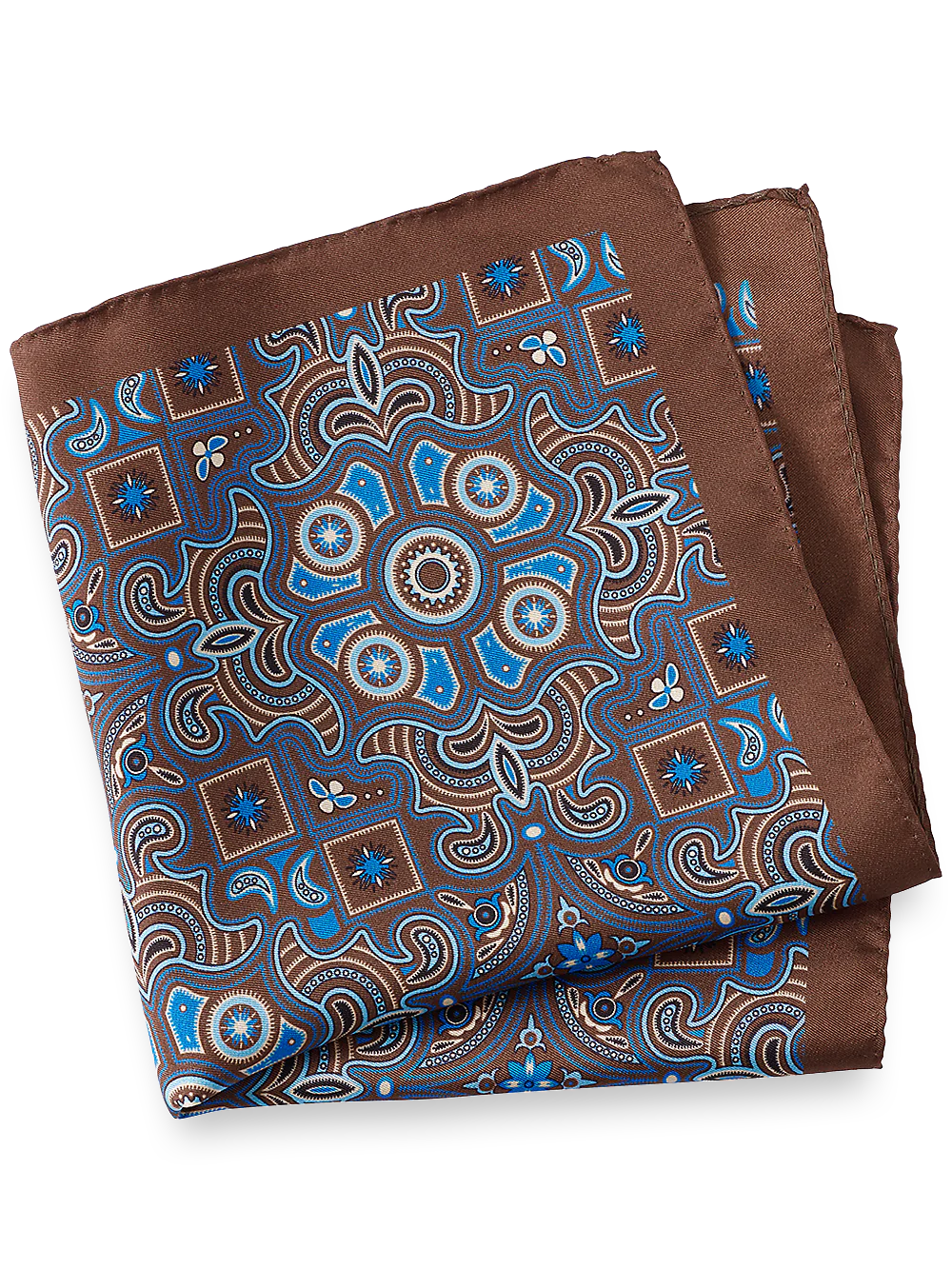 Medallion Silk Pocket Square - Brown/blue