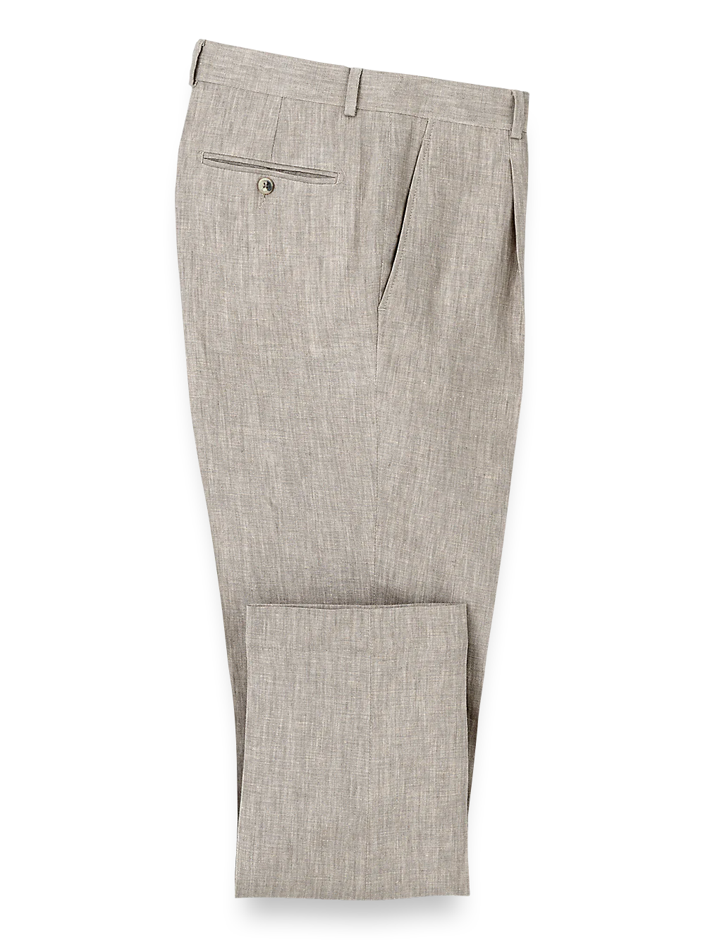 Linen Chambray Twill Single Pleat Pants - Khaki