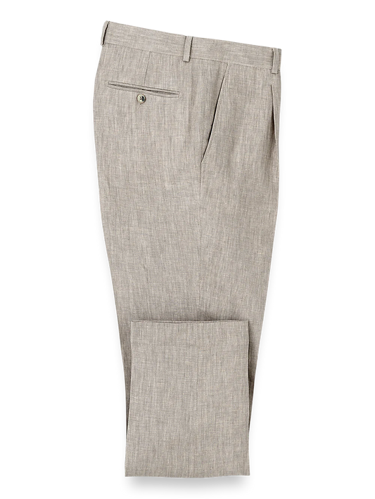 Linen Chambray Twill Single Pleat Pants - Khaki