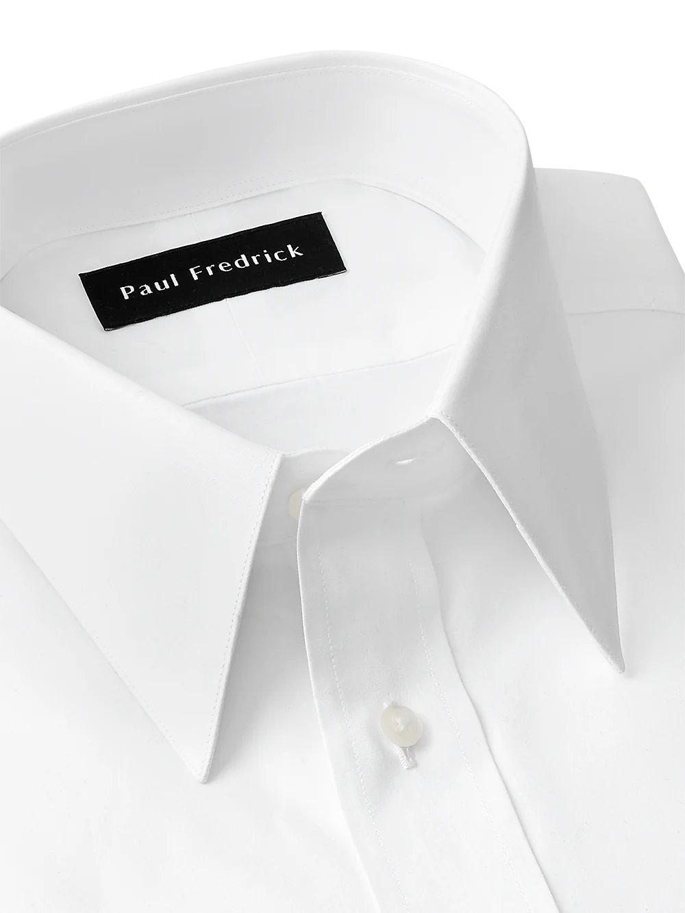 Pure Cotton Broadcloth Edge-stitched Straight Collar French Cuff Dress Shirt - White