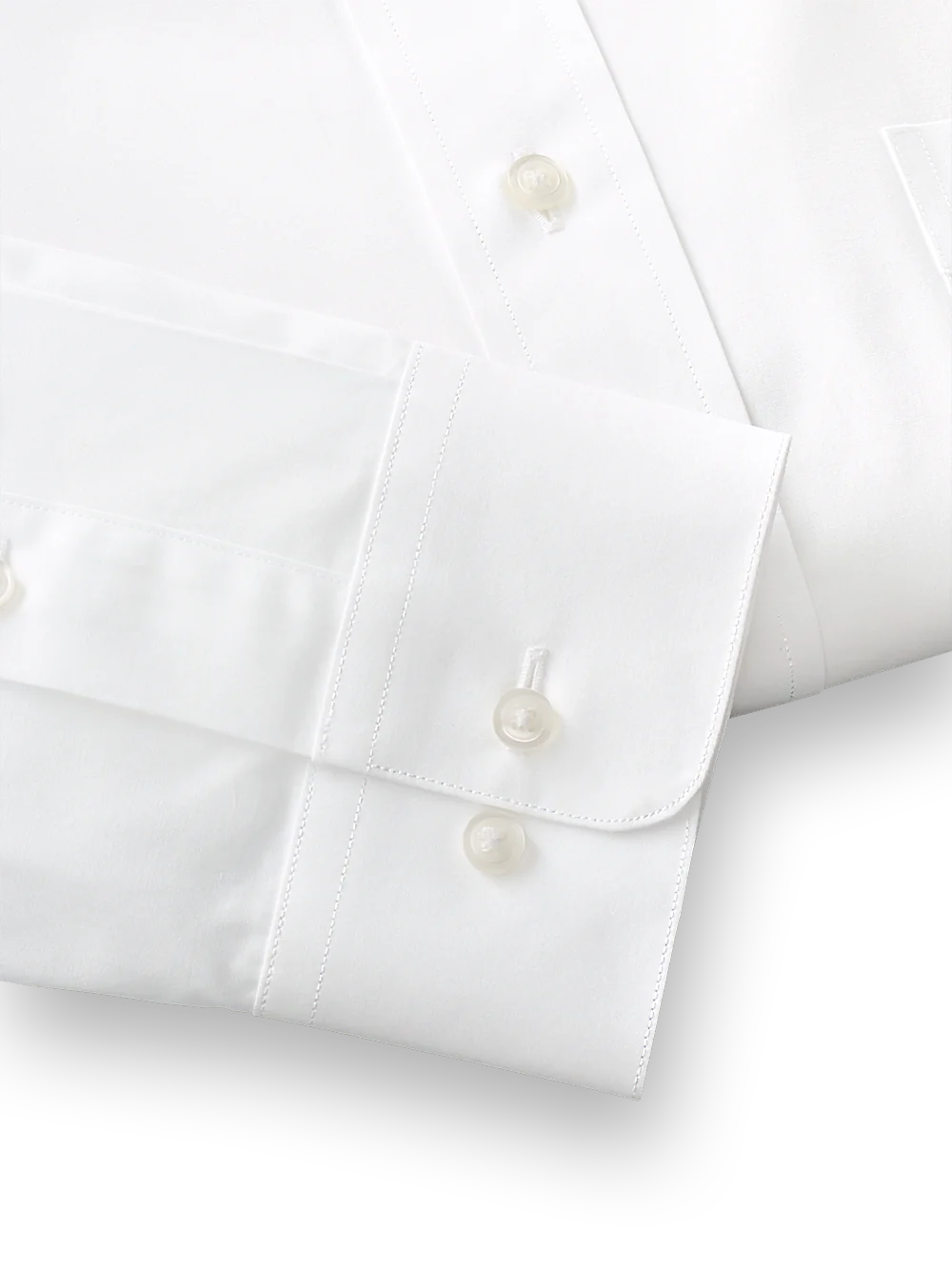 Pure Cotton Broadcloth Solid Color Edge-stitched Straight Collar Dress Shirt - White