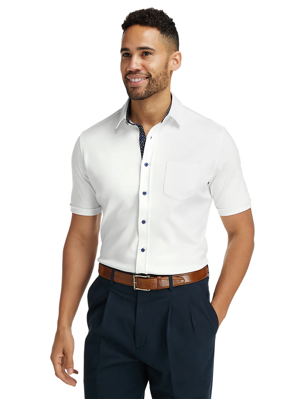 Cotton Button Front Polo - White