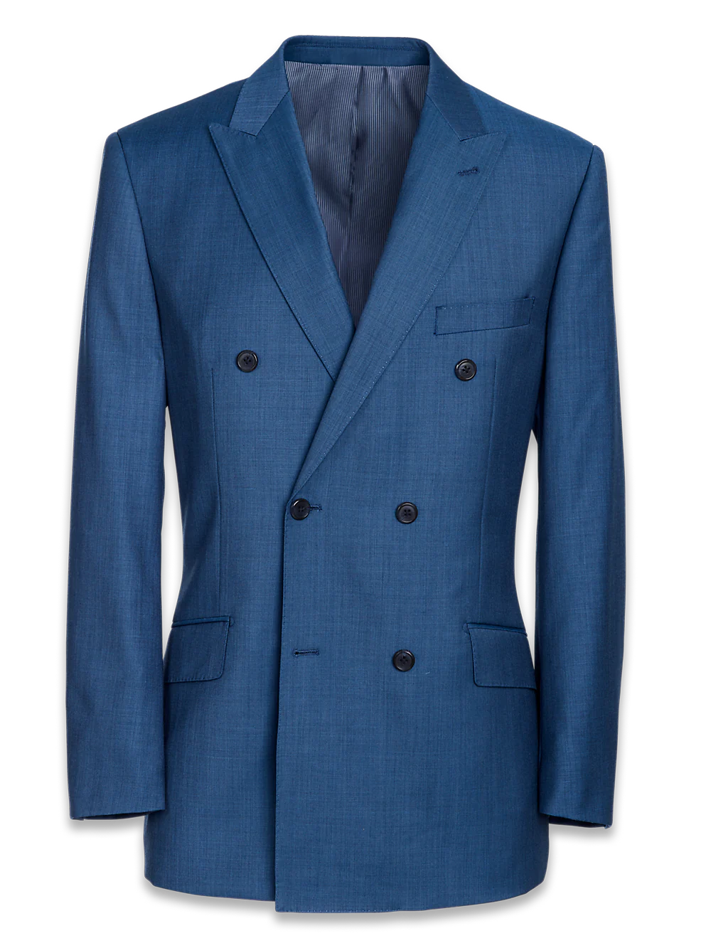 Classic Fit Sharkskin Double Breasted Peak Lapel Suit Jacket - Slate Blue