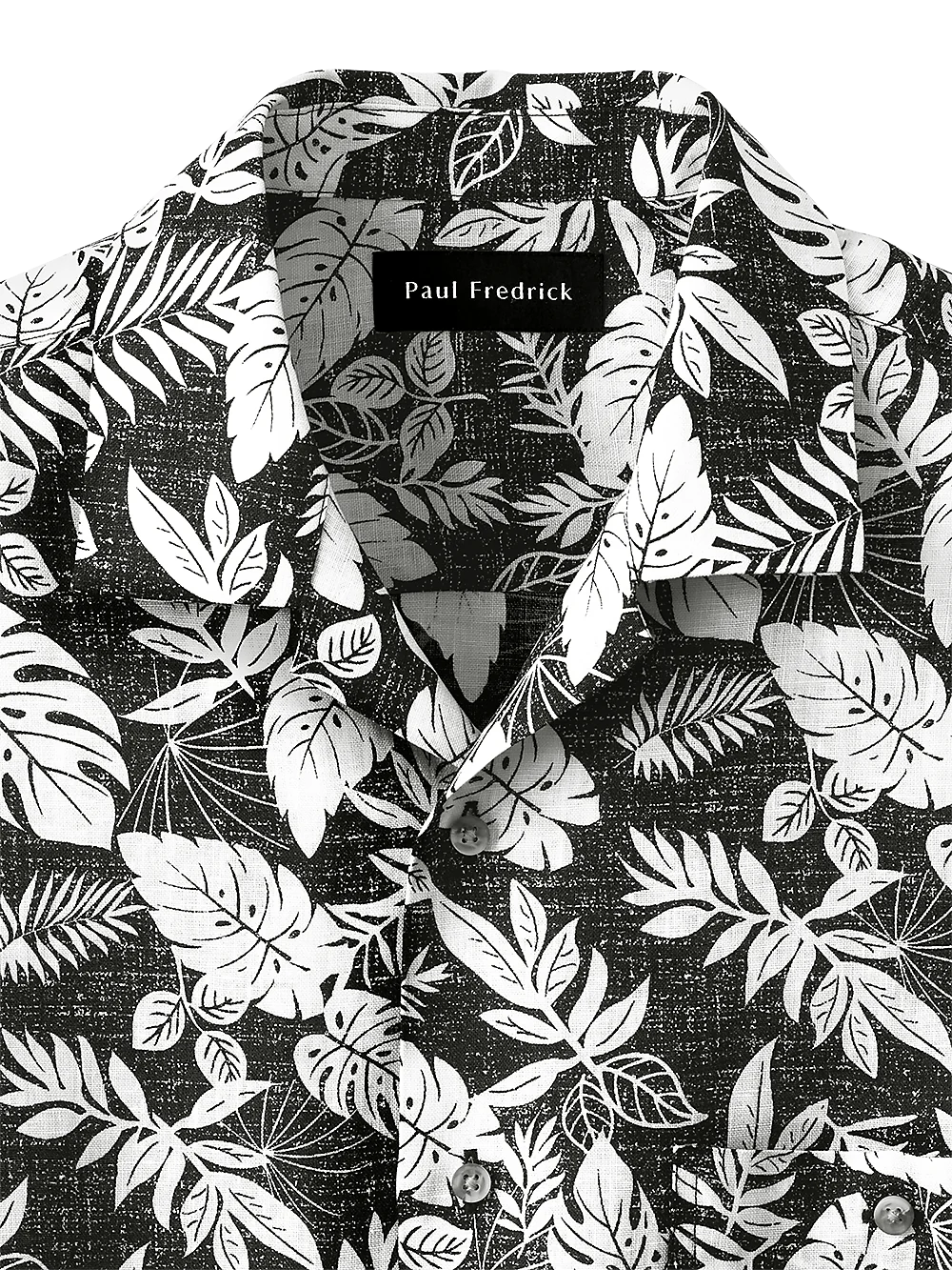 Linen Botanical Print Casual Shirt - Black/white