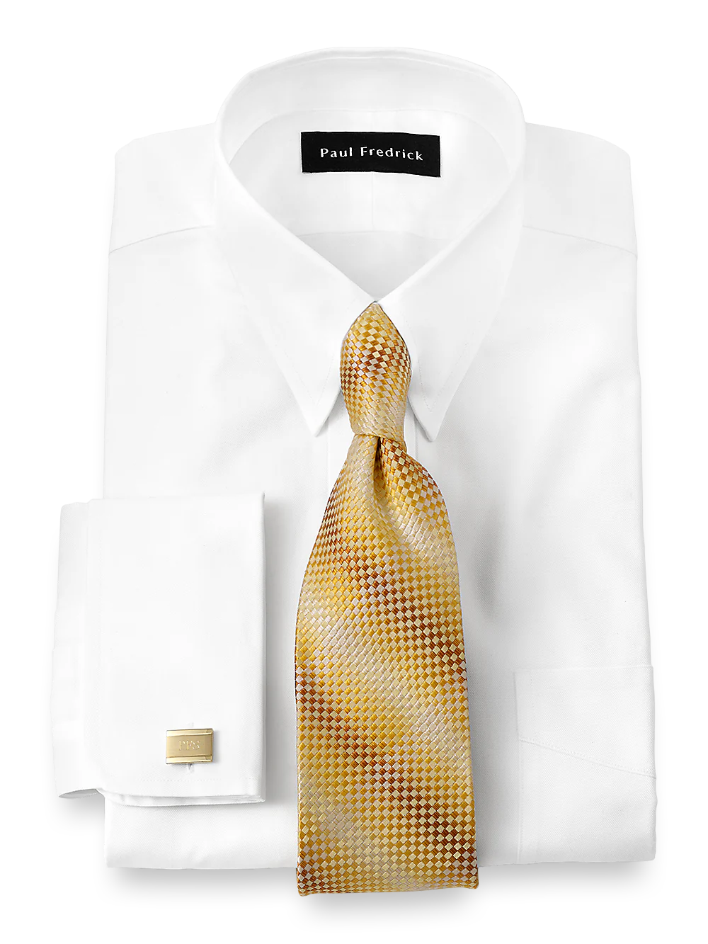 Superfine Egyptian Cotton Solid Color Button Tab Collar French Cuff Dress Shirt - White