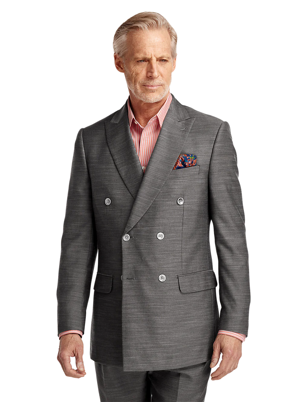 Performance Blend Double Breasted Peak Lapel Suit Jacket - Charcoal