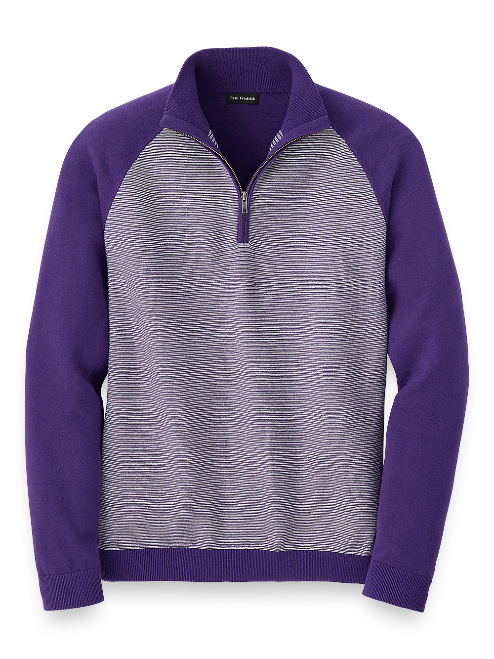 Cotton Zip Mock Neck Sweater - Purple