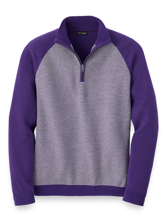 Cotton Zip Mock Neck Sweater - Purple