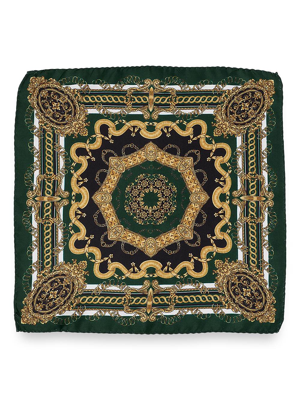 Medallion Silk Pocket Square - Green Multi