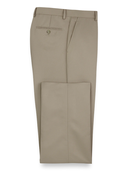 Solid Microfiber Flat Front Pants - Tan