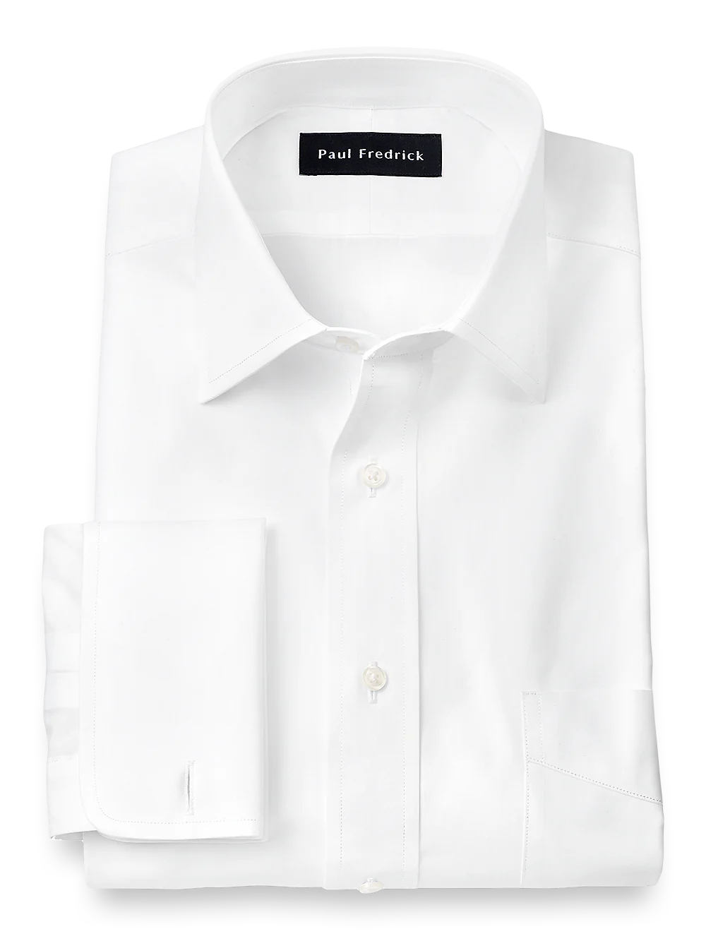 Pure Cotton Broadcloth Solid Color Spread Collar French Cuff Dress Shirt - White