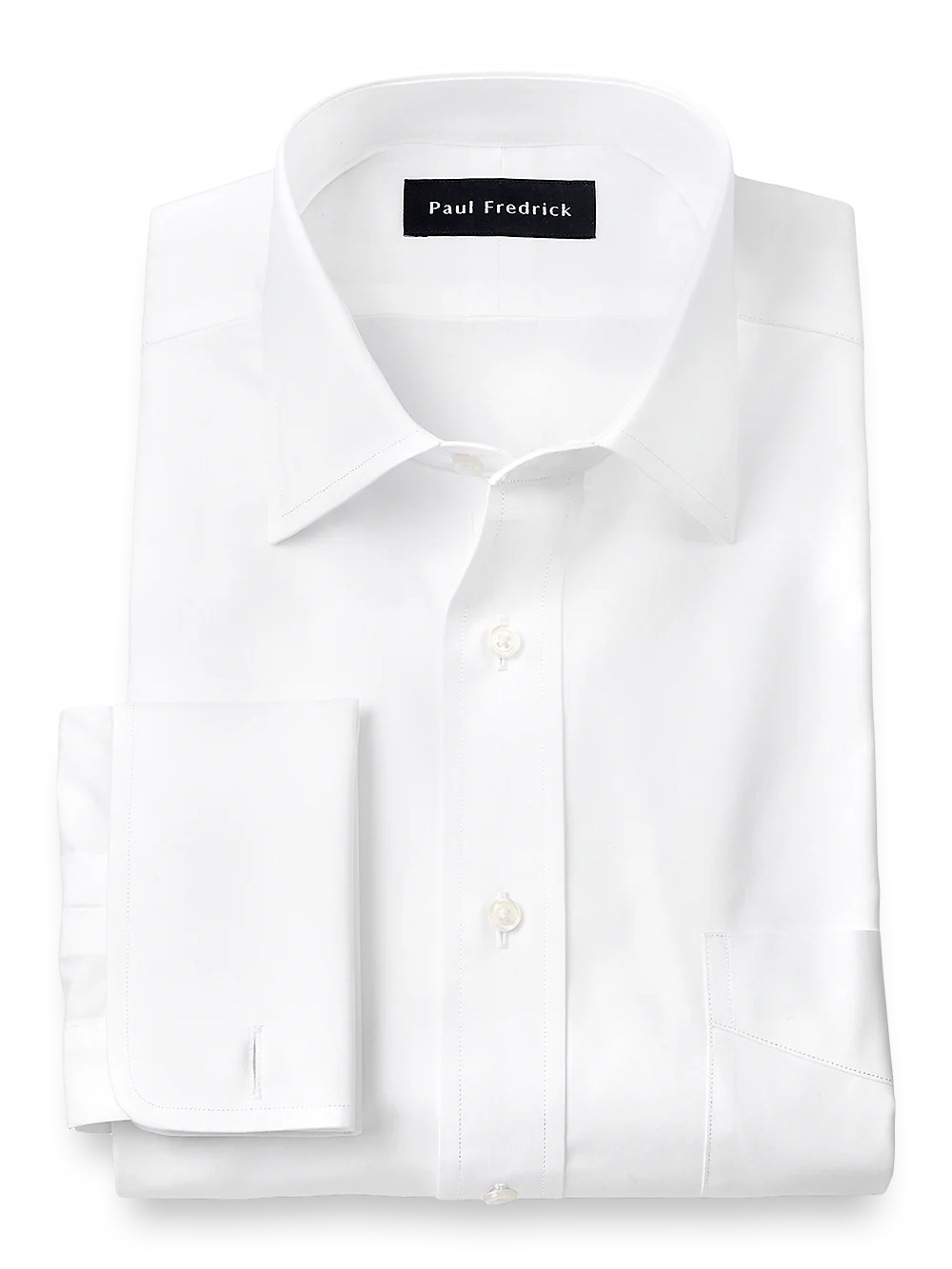 Pure Cotton Broadcloth Spread Collar French Cuff Dress Shirt - White