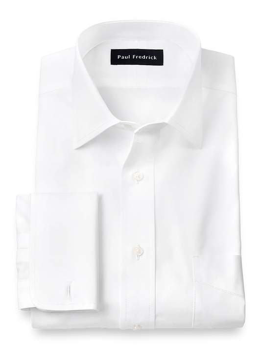 Pure Cotton Broadcloth Spread Collar French Cuff Dress Shirt - White