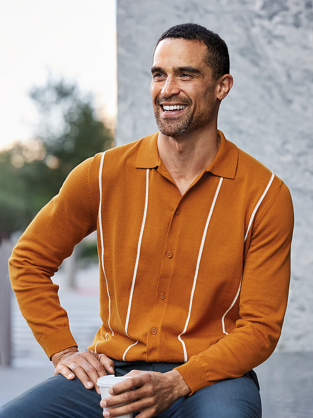 Cotton Button Front Polo - Rust