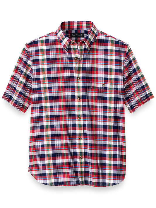 Cotton Madras Plaid Casual Shirt - Red Multi