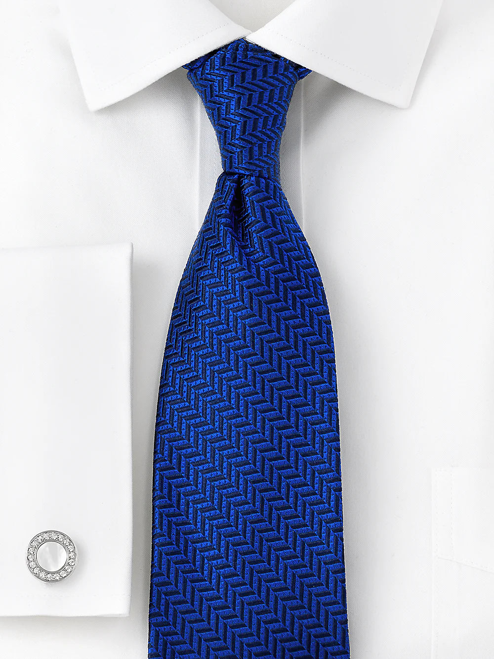 Herringbone Woven Silk Tie - Blue