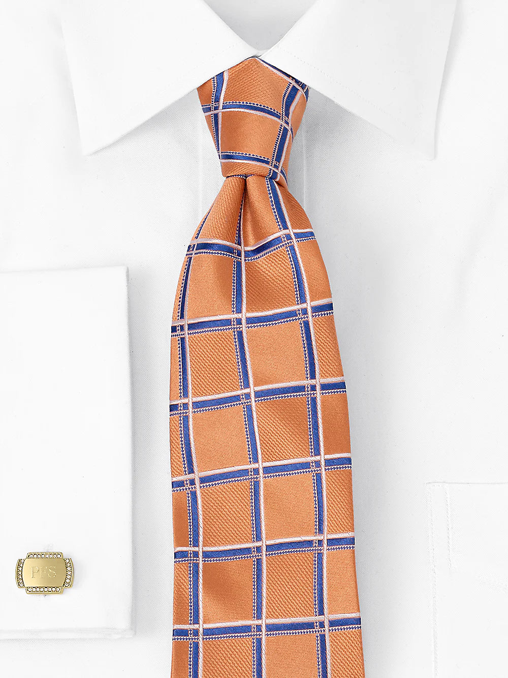 Windowpane Woven Silk Tie - Melon/blue