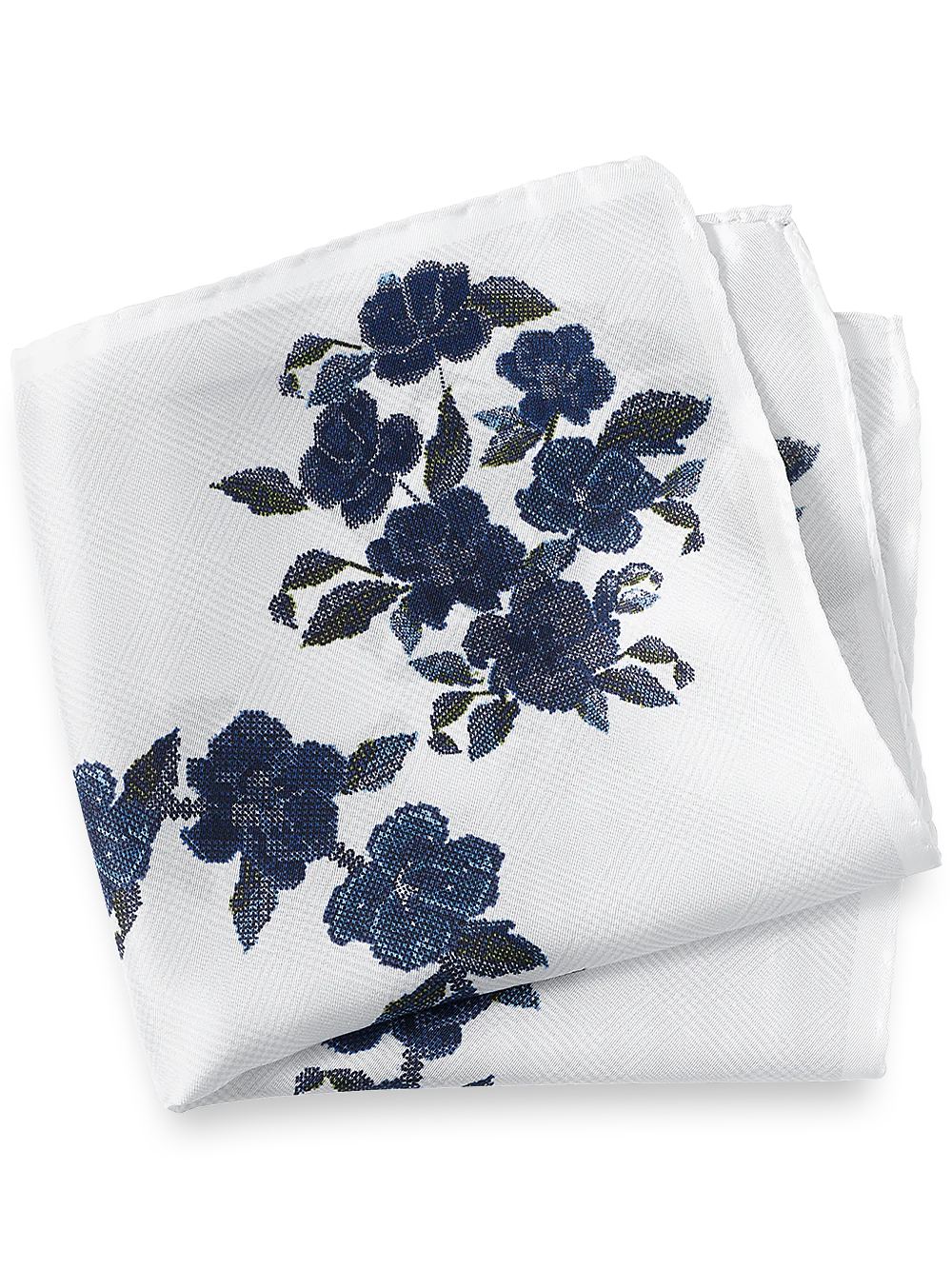 Floral Silk Pocket Square - White/blue