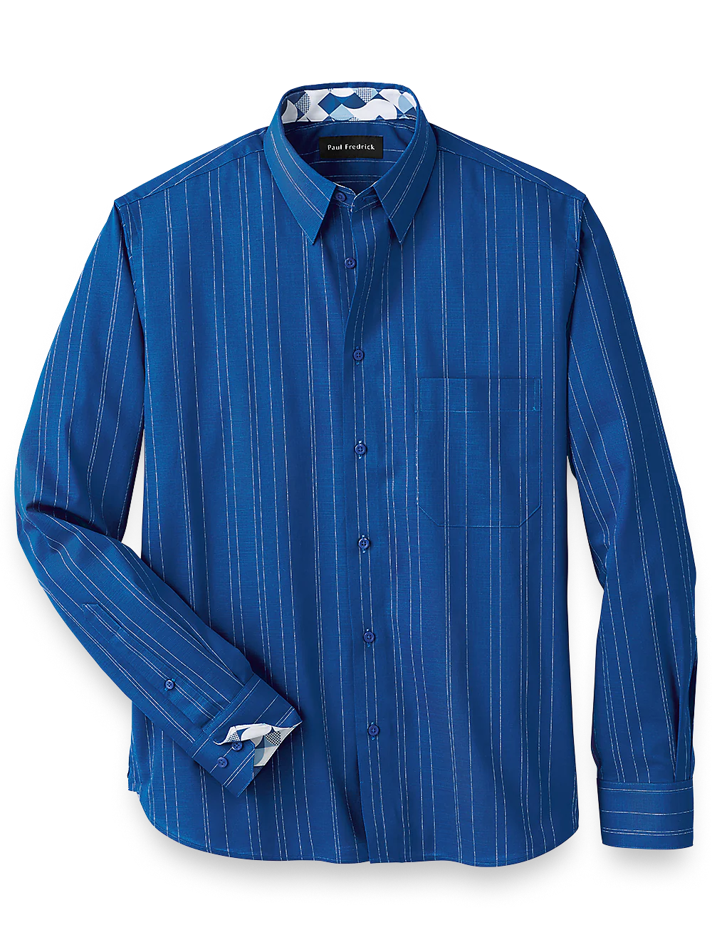 Cotton Stripe Casual Shirt With Contrast Trim - Blue