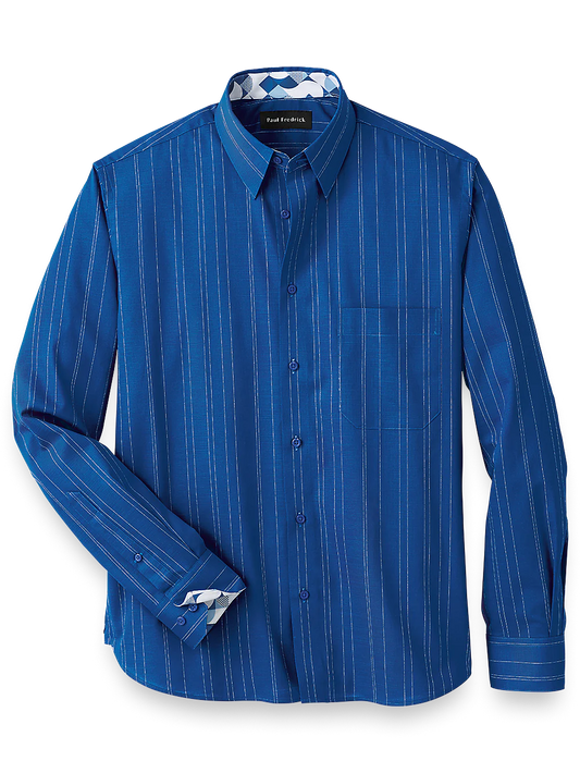 Cotton Stripe Casual Shirt With Contrast Trim - Blue