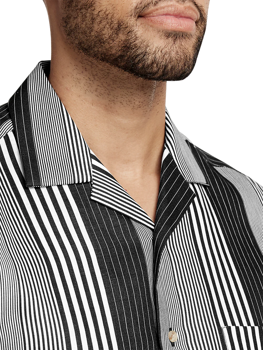 Linen Stripe Print Casual Shirt - Black/white