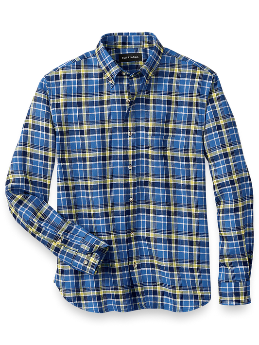 Linen Plaid Casual Shirt - Blue/yellow