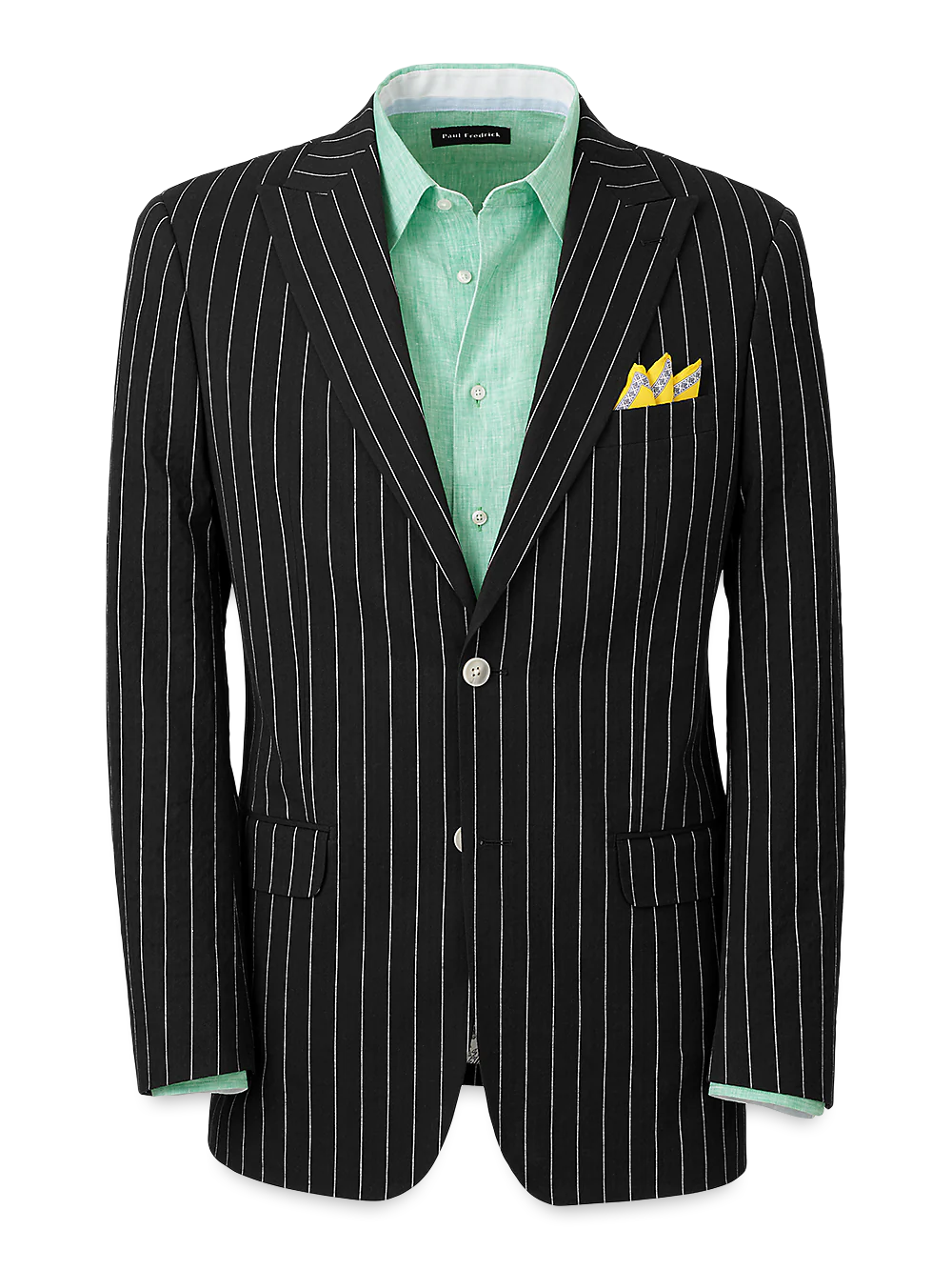 Cotton Stretch Seersucker Pinstripe Peak Lapel Suit Jacket - Black