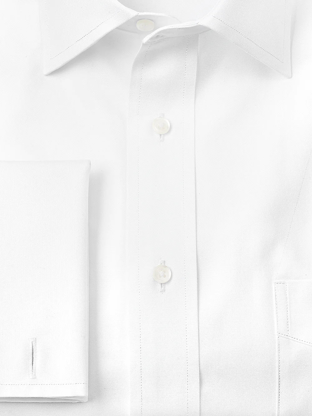 Pure Cotton Pinpoint Solid Color Spread Collar French Cuff Dress Shirt - White