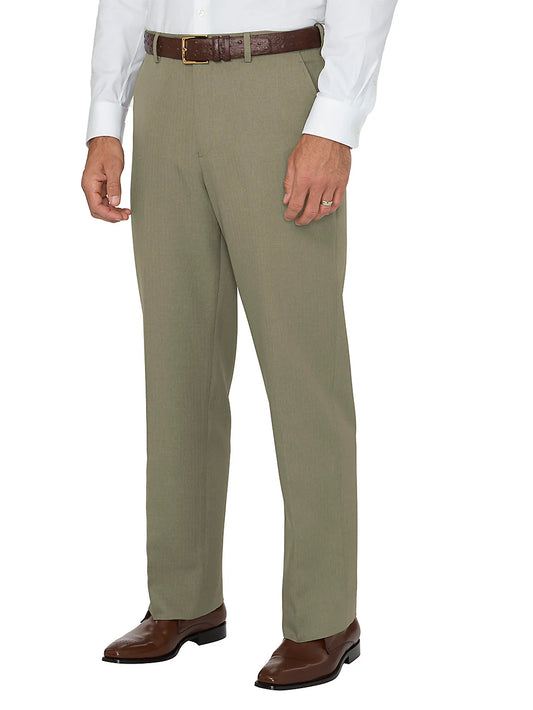 Comfort-Waist Microfiber Herringbone Flat Front Pant - Sage