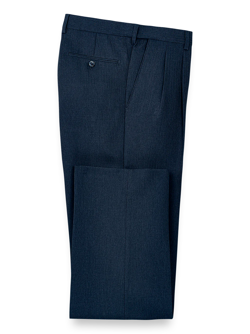 Microfiber Herringbone Pleated Pants - Navy