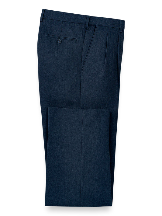 Microfiber Herringbone Pleated Pants - Navy