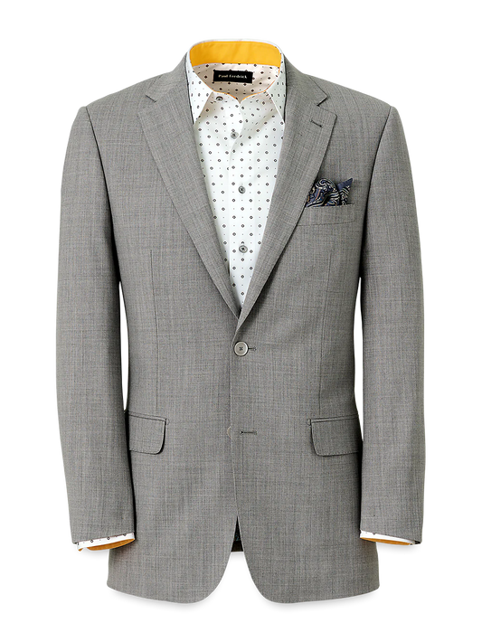 Wool Stretch Bengaline Notch Lapel Suit Jacket - Light Grey