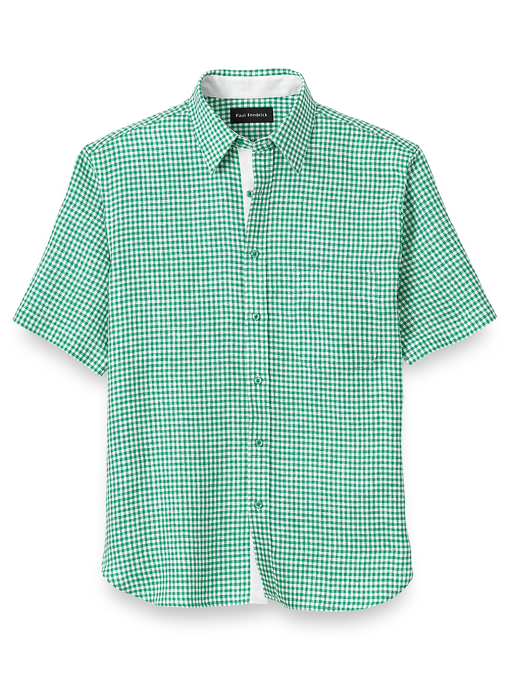 Linen Gingham Check Casual Shirt - Green