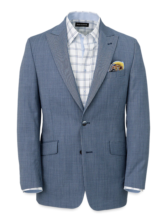 Wool Micro Check Single Breasted Peak Lapel Suit Jacket - Cobalt