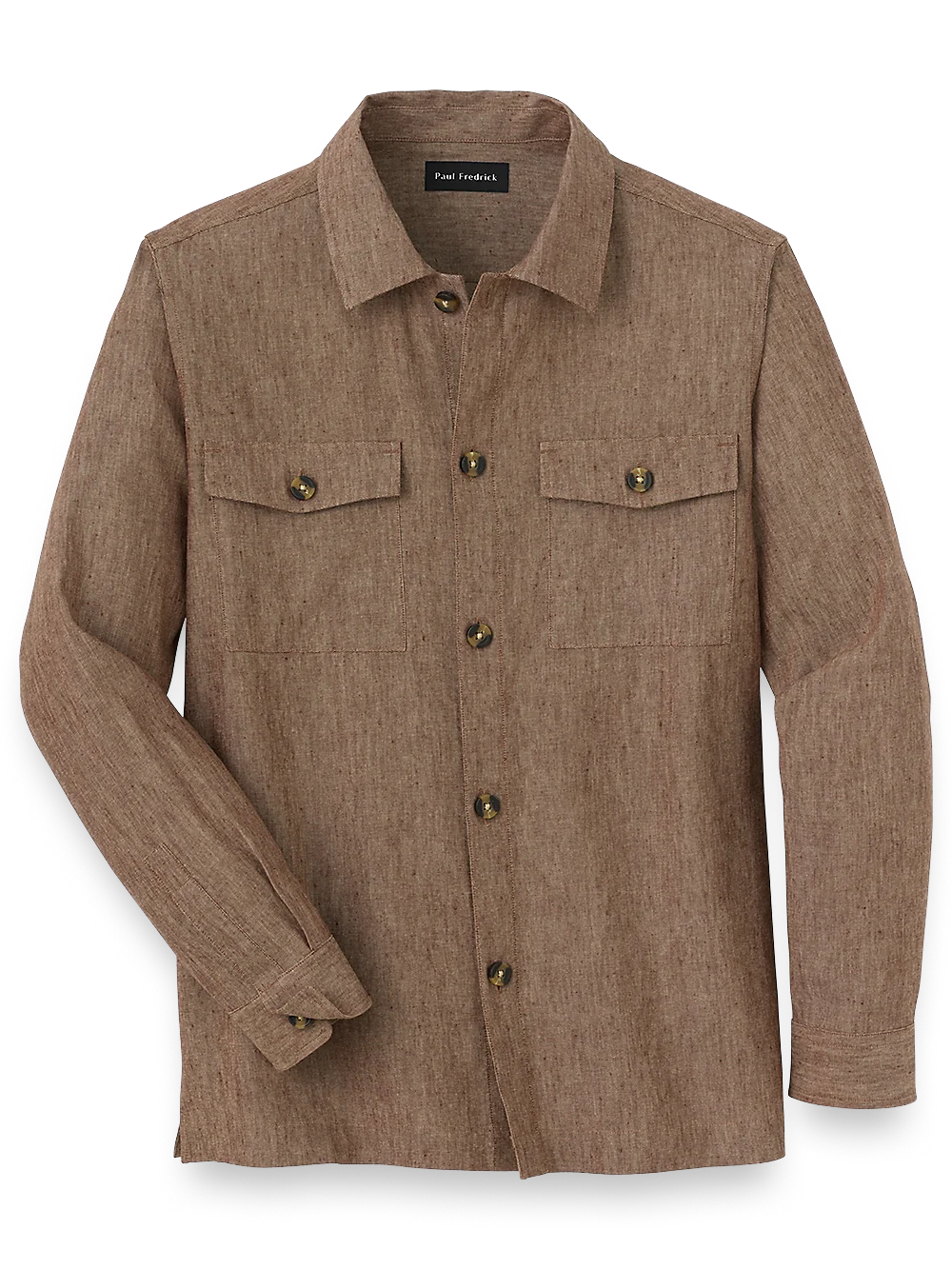 Linen Blend Solid Overshirt - Brown