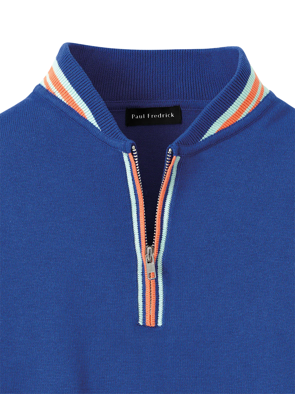 Cotton Quarter Zip Crew Neck Sweater - Blue