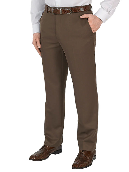 Microfiber Solid Flat Front Pants - Cocoa