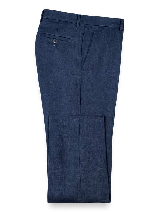 Linen Flat Front Pants - Navy